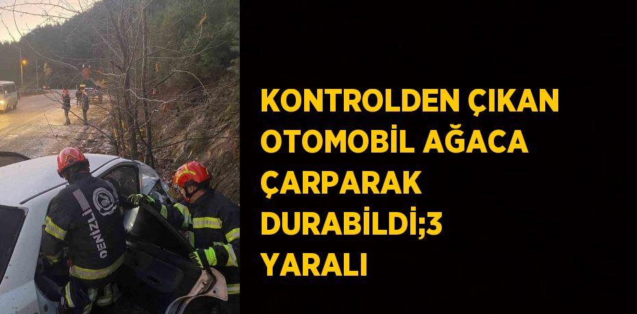 KONTROLDEN ÇIKAN OTOMOBİL AĞACA ÇARPARAK DURABİLDİ;3 YARALI