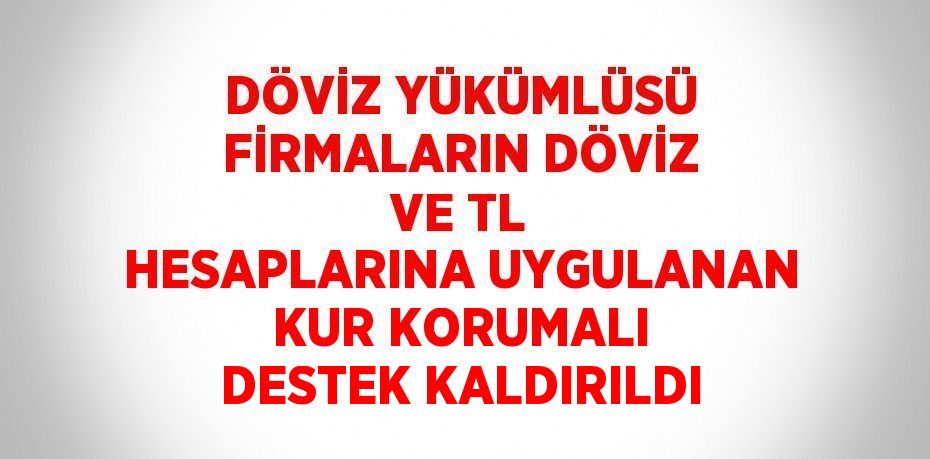 DÖVİZ YÜKÜMLÜSÜ FİRMALARIN DÖVİZ VE TL HESAPLARINA UYGULANAN KUR KORUMALI DESTEK KALDIRILDI