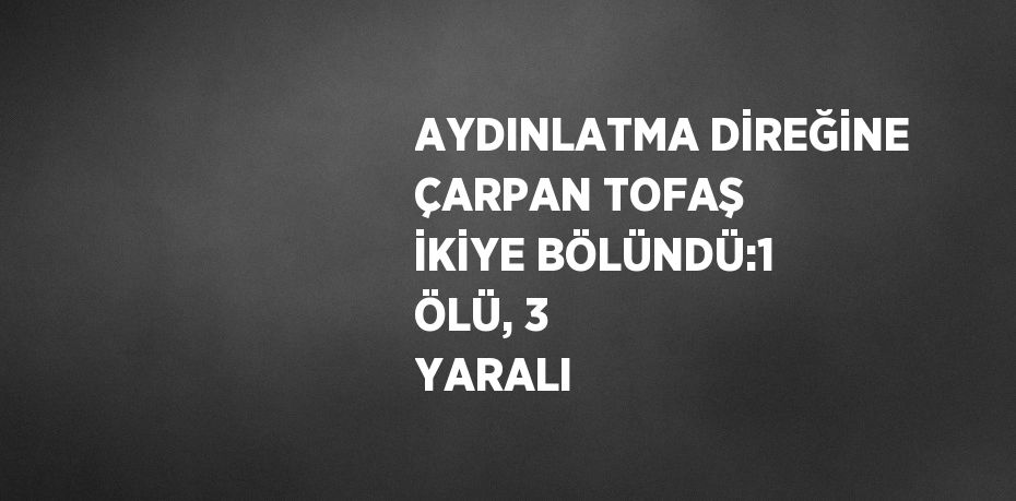 AYDINLATMA DİREĞİNE ÇARPAN TOFAŞ İKİYE BÖLÜNDÜ:1 ÖLÜ, 3 YARALI