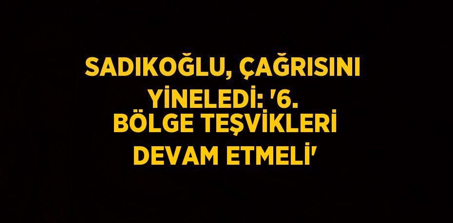 SADIKOĞLU, ÇAĞRISINI YİNELEDİ: '6. BÖLGE TEŞVİKLERİ DEVAM ETMELİ'