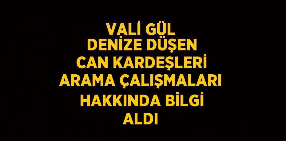 VALİ GÜL DENİZE DÜŞEN CAN KARDEŞLERİ ARAMA ÇALIŞMALARI HAKKINDA BİLGİ ALDI