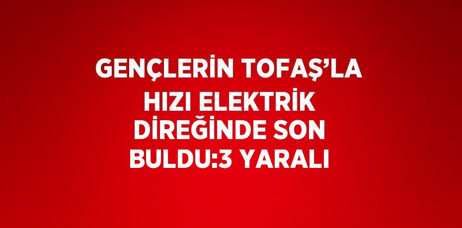 GENÇLERİN TOFAŞ’LA HIZI ELEKTRİK DİREĞİNDE SON BULDU:3 YARALI