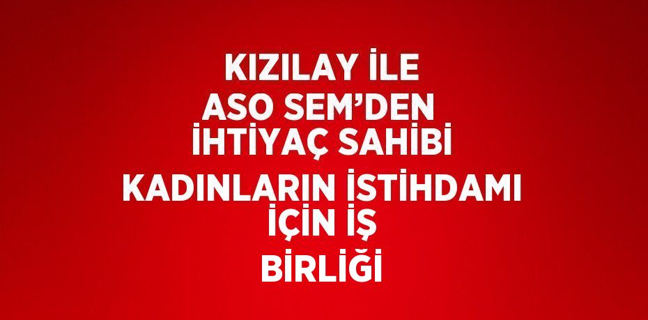 KIZILAY İLE ASO SEM’DEN İHTİYAÇ SAHİBİ KADINLARIN İSTİHDAMI İÇİN İŞ BİRLİĞİ