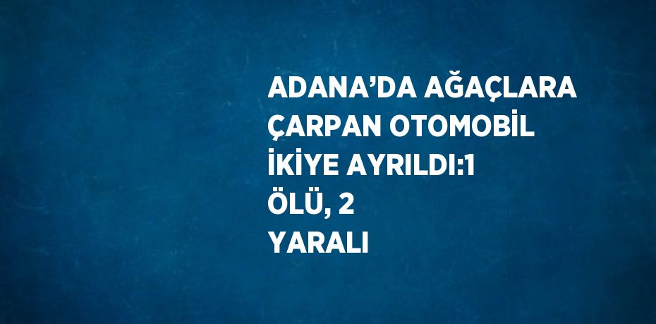 ADANA’DA AĞAÇLARA ÇARPAN OTOMOBİL İKİYE AYRILDI:1 ÖLÜ, 2 YARALI