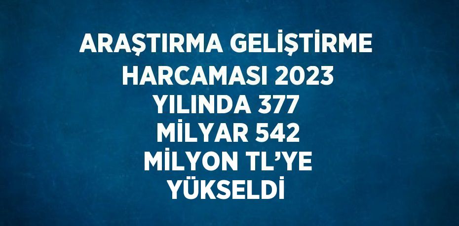 ARAŞTIRMA GELİŞTİRME HARCAMASI 2023 YILINDA 377 MİLYAR 542 MİLYON TL’YE YÜKSELDİ