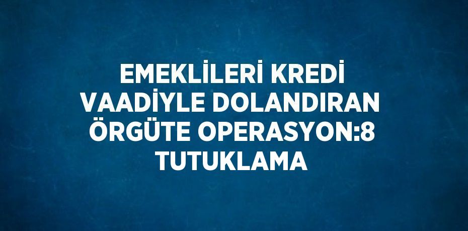 EMEKLİLERİ KREDİ VAADİYLE DOLANDIRAN ÖRGÜTE OPERASYON:8 TUTUKLAMA