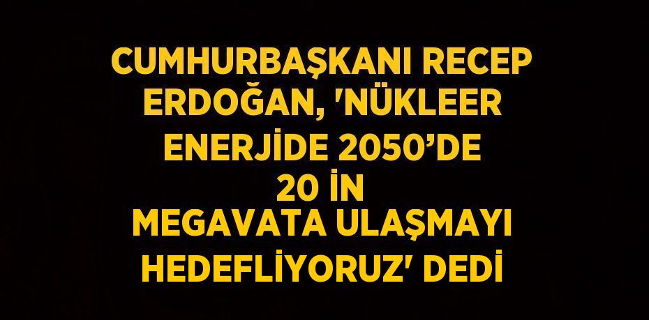 CUMHURBAŞKANI RECEP ERDOĞAN, 'NÜKLEER ENERJİDE 2050’DE 20 İN MEGAVATA ULAŞMAYI HEDEFLİYORUZ' DEDİ