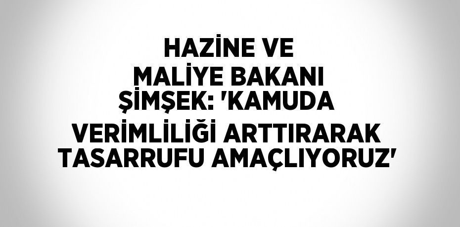 HAZİNE VE MALİYE BAKANI ŞİMŞEK: 'KAMUDA VERİMLİLİĞİ ARTTIRARAK TASARRUFU AMAÇLIYORUZ'