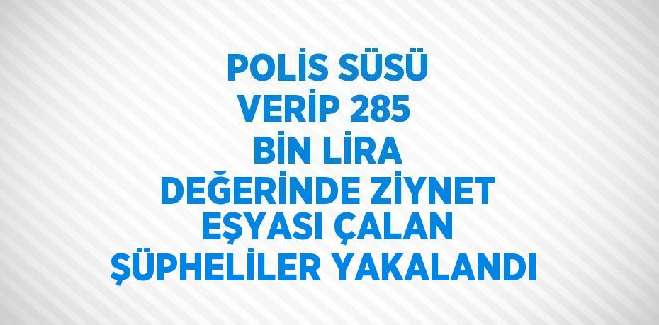 POLİS SÜSÜ VERİP 285 BİN LİRA DEĞERİNDE ZİYNET EŞYASI ÇALAN ŞÜPHELİLER YAKALANDI