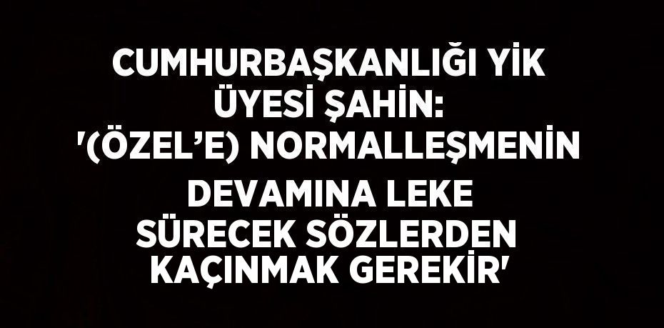 CUMHURBAŞKANLIĞI YİK ÜYESİ ŞAHİN: '(ÖZEL’E) NORMALLEŞMENİN DEVAMINA LEKE SÜRECEK SÖZLERDEN KAÇINMAK GEREKİR'