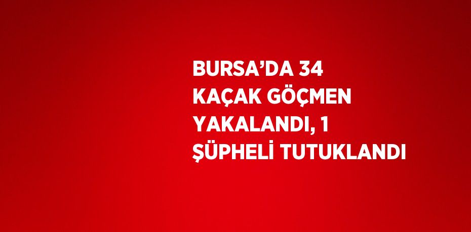 BURSA’DA 34 KAÇAK GÖÇMEN YAKALANDI, 1 ŞÜPHELİ TUTUKLANDI