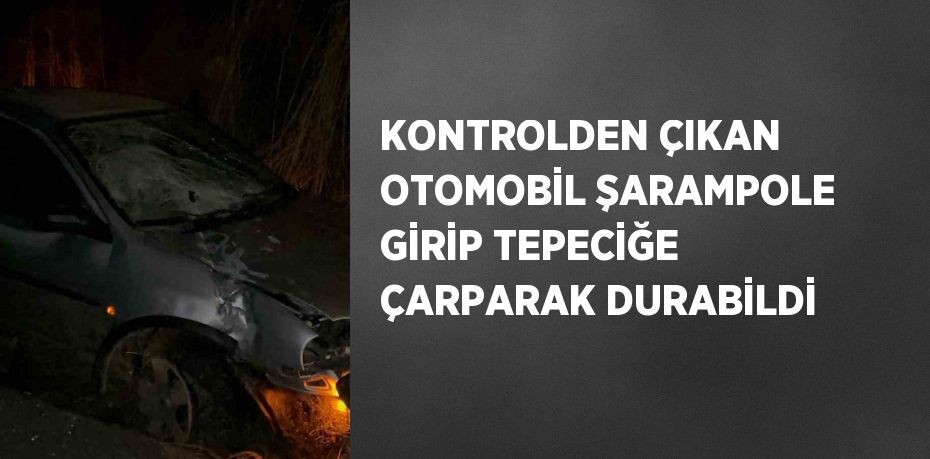 KONTROLDEN ÇIKAN OTOMOBİL ŞARAMPOLE GİRİP TEPECİĞE ÇARPARAK DURABİLDİ