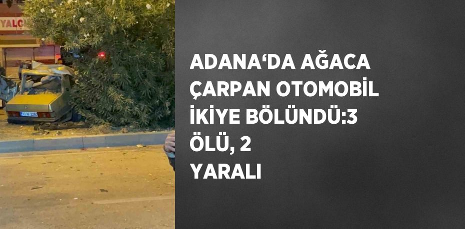 ADANA‘DA AĞACA ÇARPAN OTOMOBİL İKİYE BÖLÜNDÜ:3 ÖLÜ, 2 YARALI