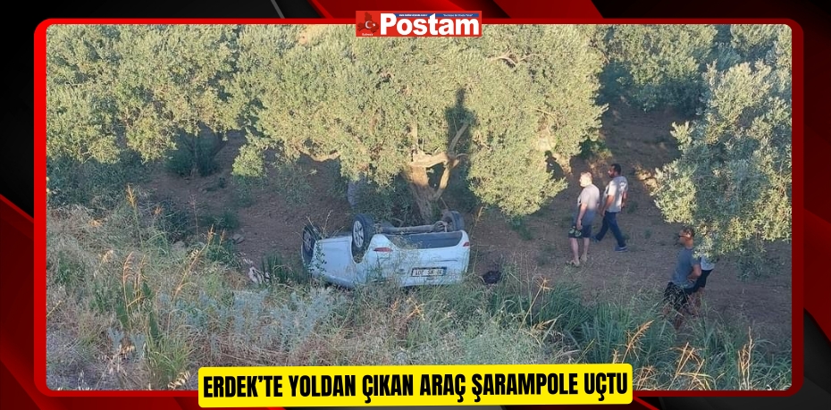 Erdek’te yoldan çıkan araç şarampole uçtu  