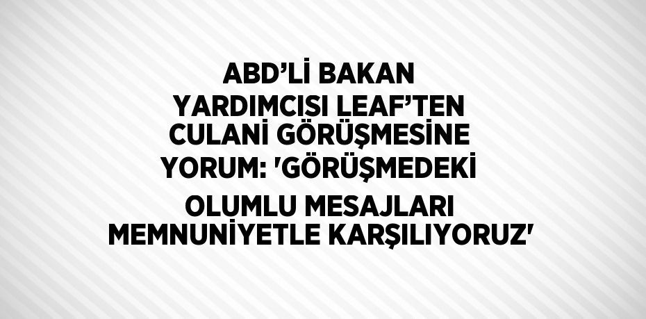 ABD’Lİ BAKAN YARDIMCISI LEAF’TEN CULANİ GÖRÜŞMESİNE YORUM: 'GÖRÜŞMEDEKİ OLUMLU MESAJLARI MEMNUNİYETLE KARŞILIYORUZ'