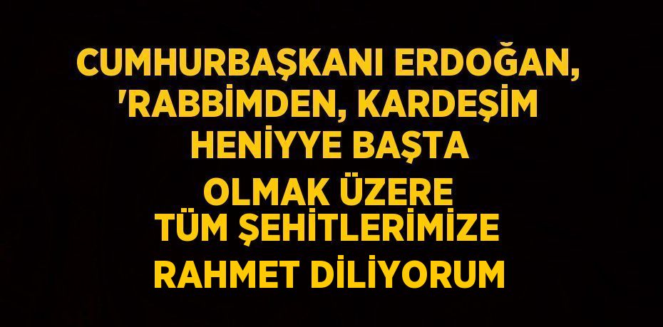 CUMHURBAŞKANI ERDOĞAN, 'RABBİMDEN, KARDEŞİM HENİYYE BAŞTA OLMAK ÜZERE TÜM ŞEHİTLERİMİZE RAHMET DİLİYORUM