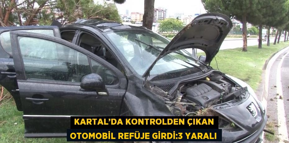 KARTAL’DA KONTROLDEN ÇIKAN OTOMOBİL REFÜJE GİRDİ:3 YARALI