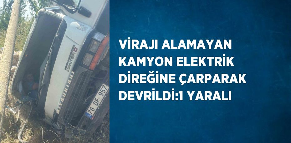 VİRAJI ALAMAYAN KAMYON ELEKTRİK DİREĞİNE ÇARPARAK DEVRİLDİ:1 YARALI