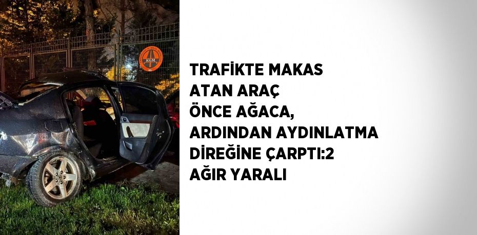 TRAFİKTE MAKAS ATAN ARAÇ ÖNCE AĞACA, ARDINDAN AYDINLATMA DİREĞİNE ÇARPTI:2 AĞIR YARALI