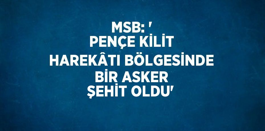 MSB: ' PENÇE KİLİT HAREKÂTI BÖLGESİNDE BİR ASKER ŞEHİT OLDU'