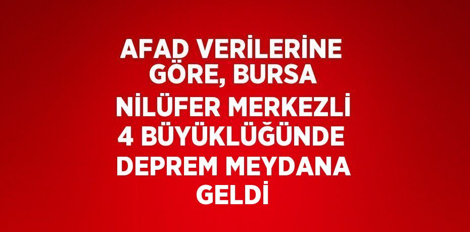 AFAD VERİLERİNE GÖRE, BURSA NİLÜFER MERKEZLİ 4 BÜYÜKLÜĞÜNDE DEPREM MEYDANA GELDİ