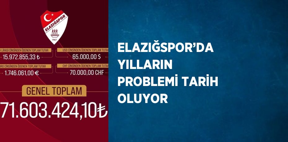 ELAZIĞSPOR’DA YILLARIN PROBLEMİ TARİH OLUYOR