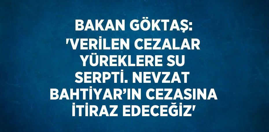 BAKAN GÖKTAŞ: 'VERİLEN CEZALAR YÜREKLERE SU SERPTİ. NEVZAT BAHTİYAR’IN CEZASINA İTİRAZ EDECEĞİZ'