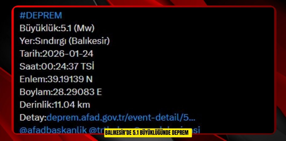 Balıkesir’de 5.1 büyüklüğünde deprem
